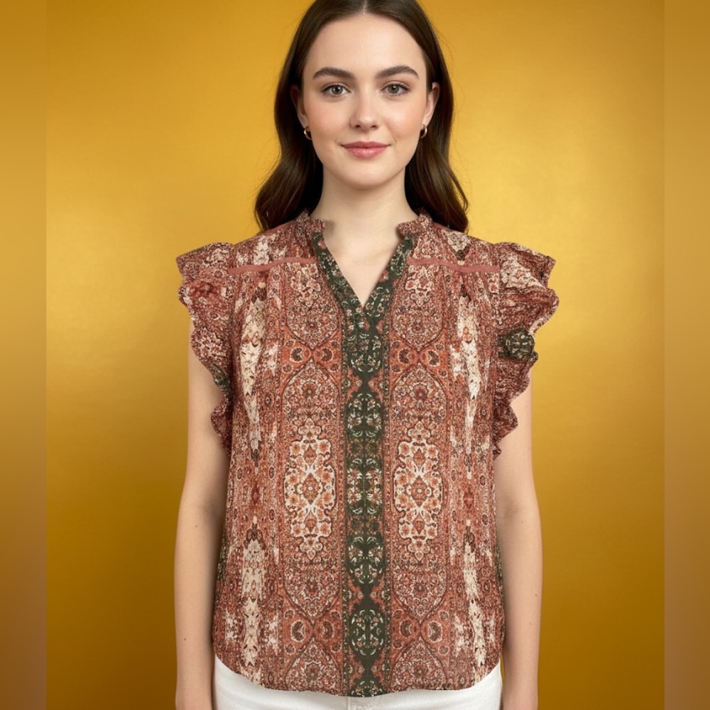 Good Hart- Floral Ruffle Sleeve Top - Multicolor